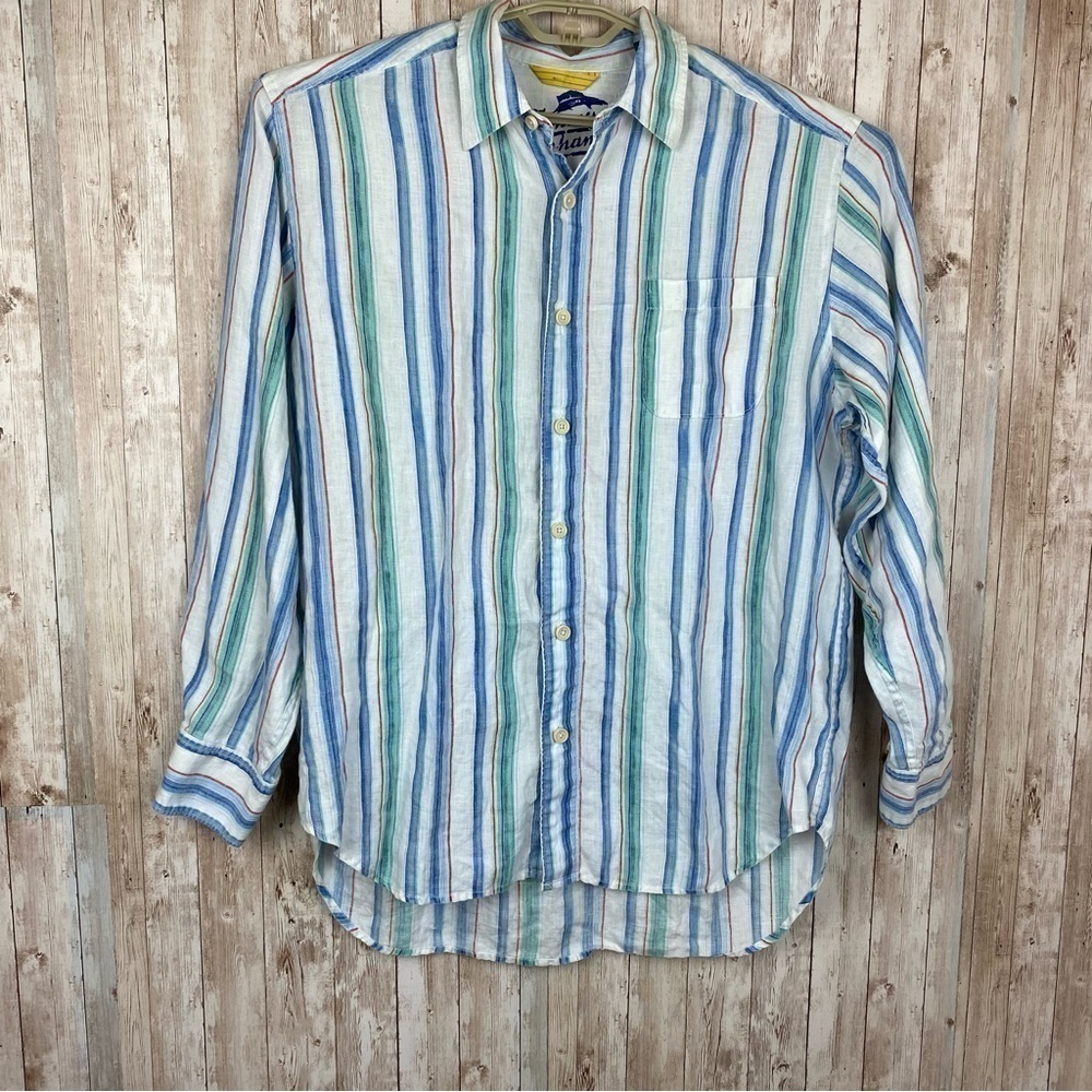 Tommy Bahama Striped Long Sleeve Button Front Linen Shirt Size Large